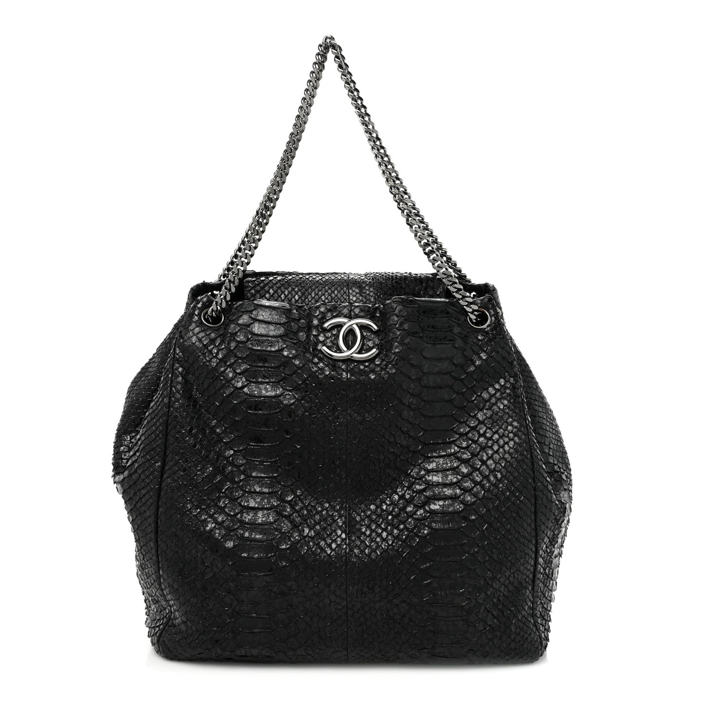 Snakeskin Accordion Tote Black