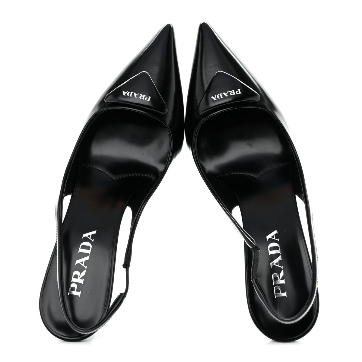 Spazzolato Triangle Logo Pointed Toe 75mm Slingback Pumps 37 Black
