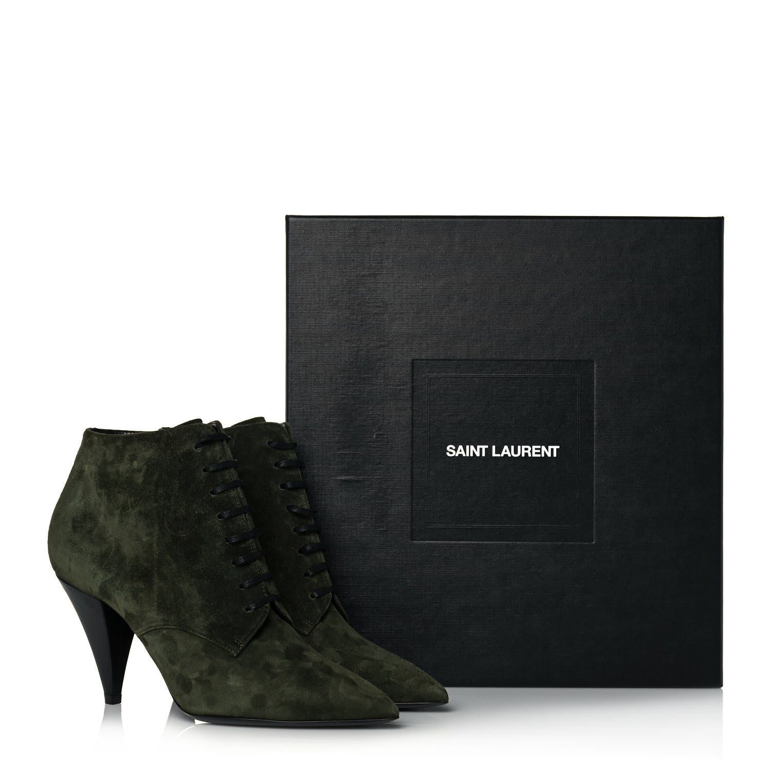 Saint Laurent Suede Kiki Lace-Up Ankle Boot 38 Military 8 of 8