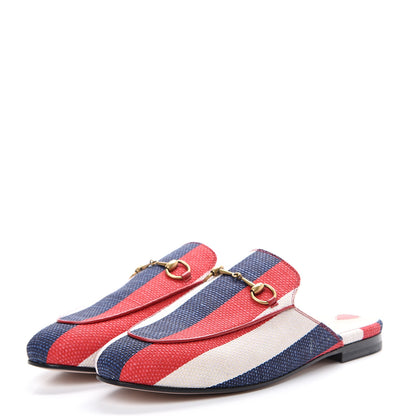 Gucci Canvas Sylvie Stripe Womens Princetown Slippers 39 Mystic White Hibiscus Red Maritime 3 of 8