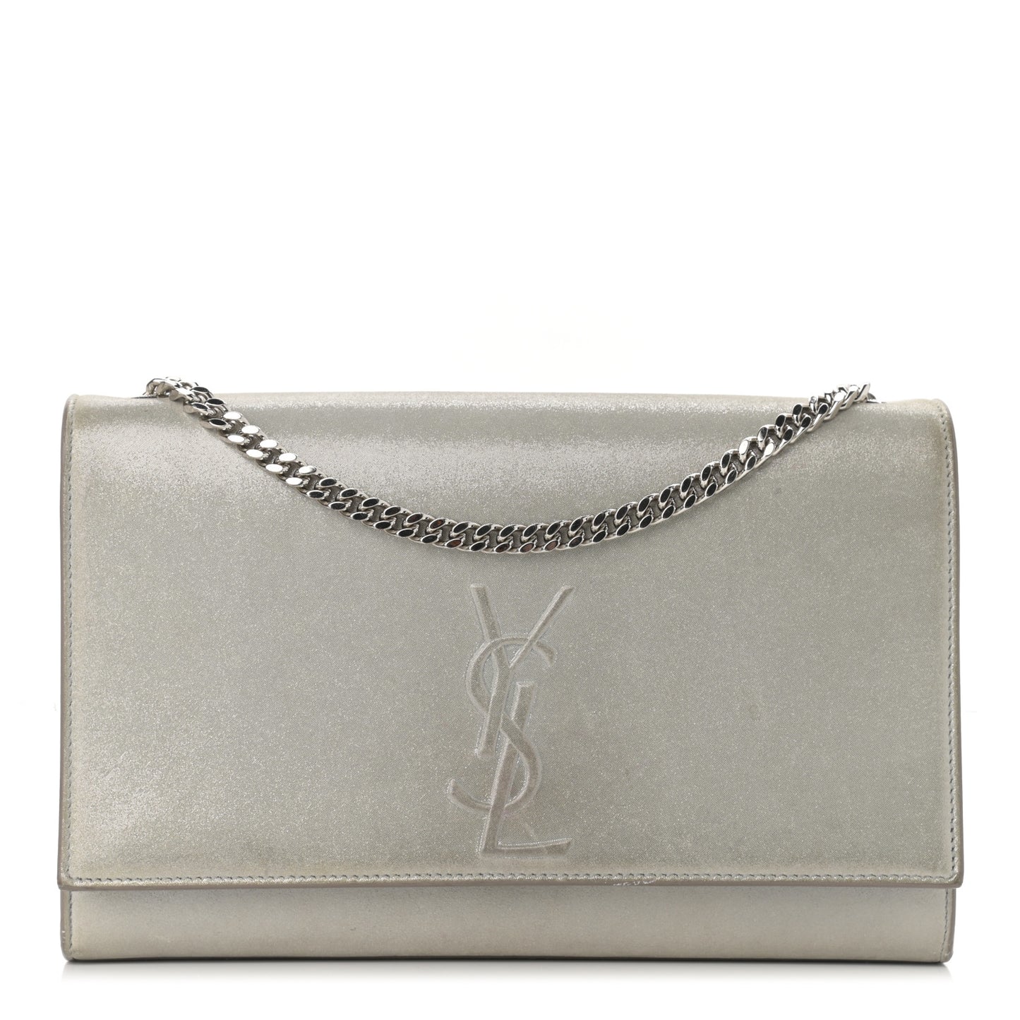 Metallic Fabric Medium Monogram Kate Satchel Silver