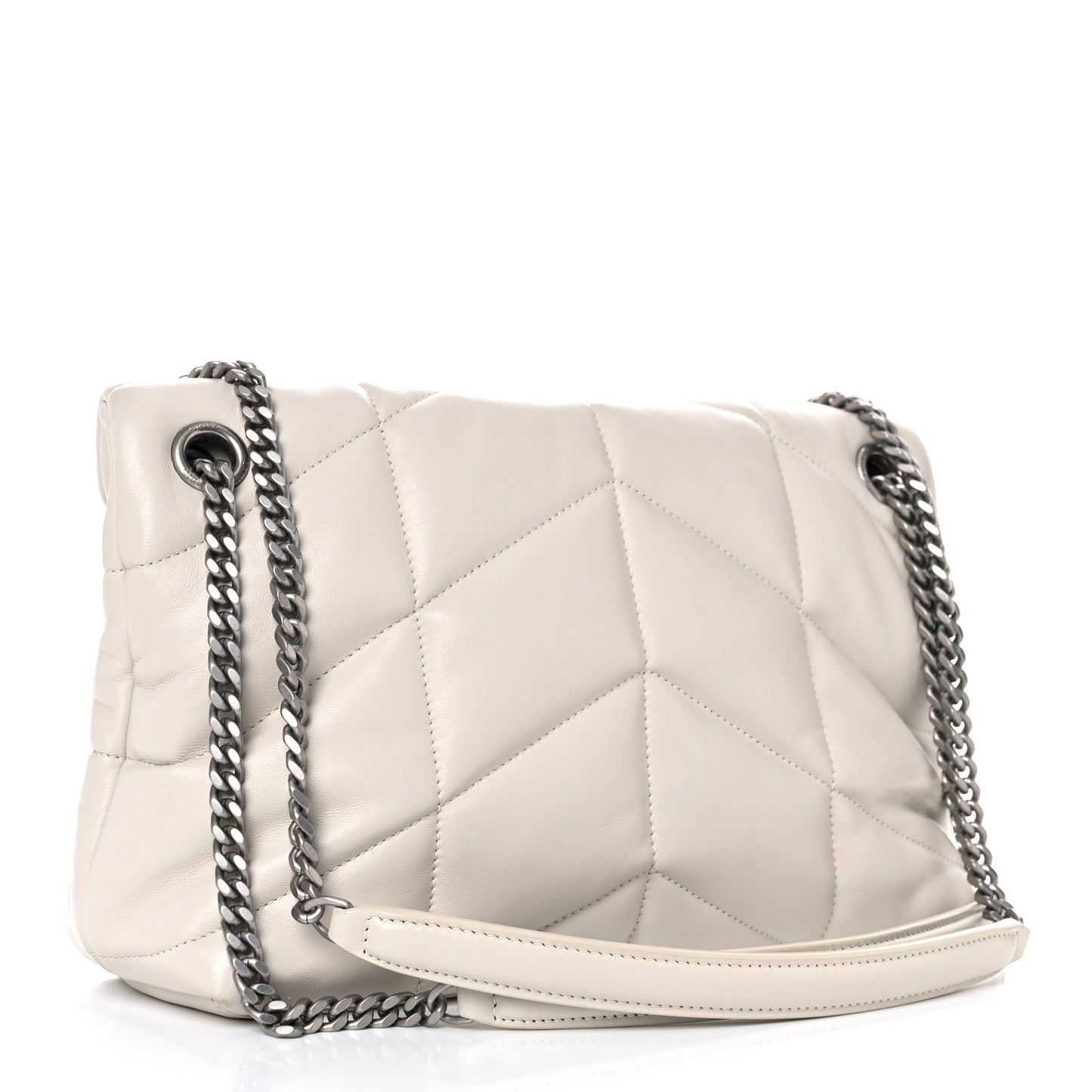 Lambskin Quilted Small Loulou Puffer Monogram Chain Satchel Blanc Vintage