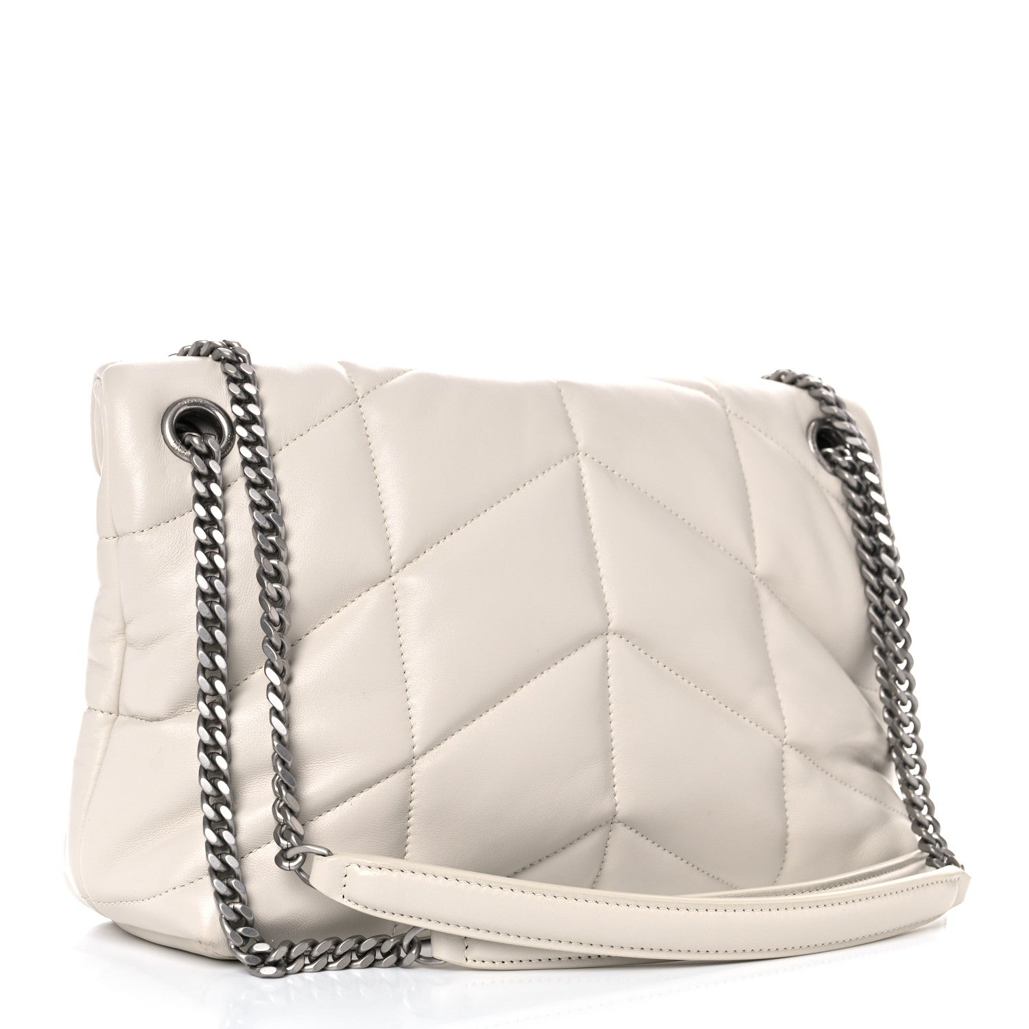 Saint Laurent Lambskin Quilted Small Loulou Puffer Monogram Chain Satchel Blanc Vintage 3 of 15