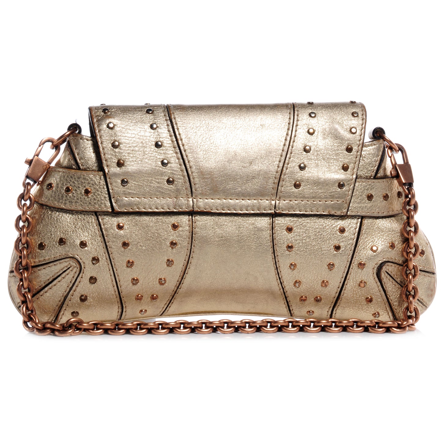 Calfskin Studded Horsebit Clutch Bag Gold