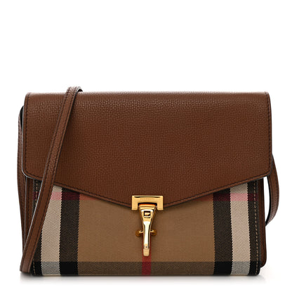 Burberry Derby Calfskin House Check Small Macken Crossbody Bag Tan 1 of 9