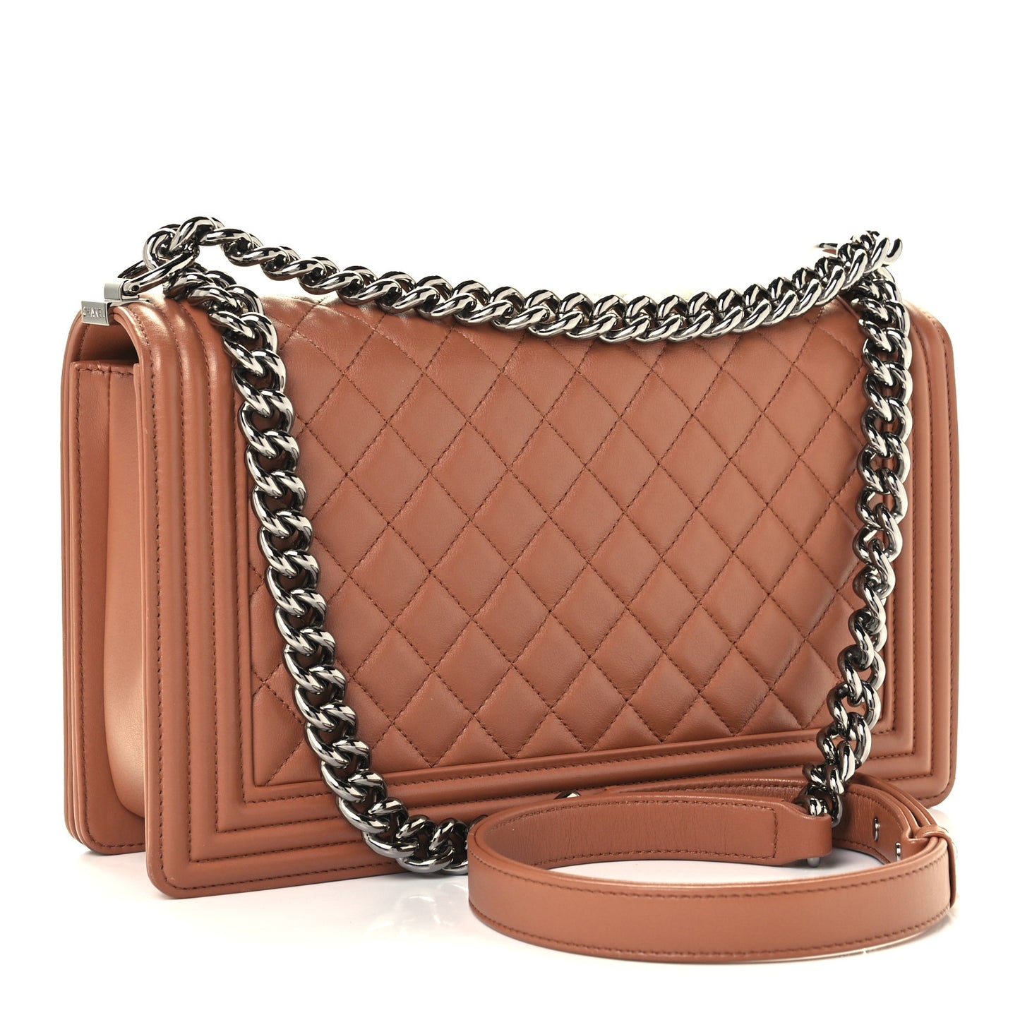 Calfskin Quilted New Medium Boy Flap Dark Beige