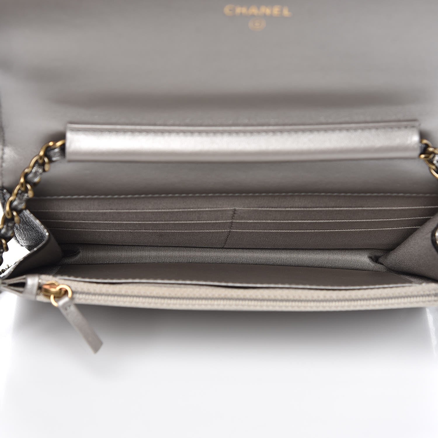 Chanel Cracked Metallic Calfskin Quilted Boy Wallet On Chain WOC Dark Silver 5 of 12