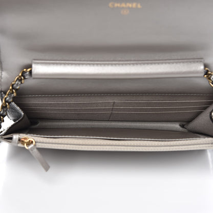 Chanel Cracked Metallic Calfskin Quilted Boy Wallet On Chain WOC Dark Silver 5 of 12