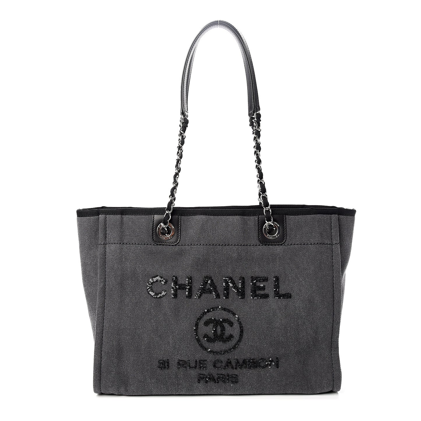 Canvas Sequin Small Deauville Tote Navy