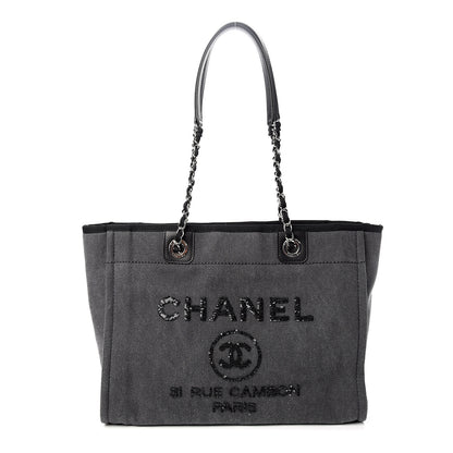 Chanel Canvas Sequin Small Deauville Tote Navy 1 of 9