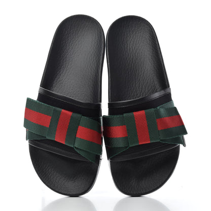 Gucci Satin Web Bow Slide Sandals 38 Black 5 of 11