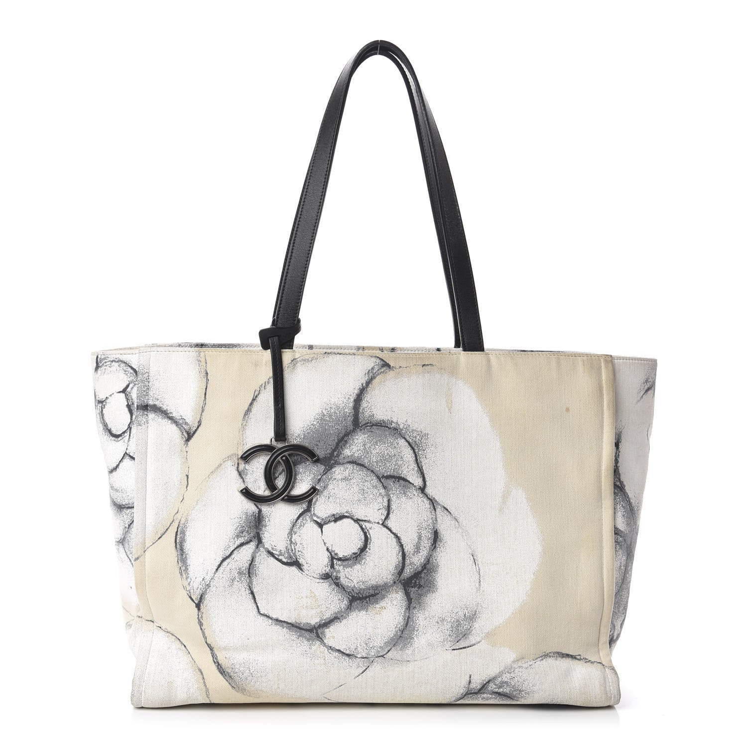 Chanel Canvas Medium Camellia Shopping Tote Beige Black 1 of 9