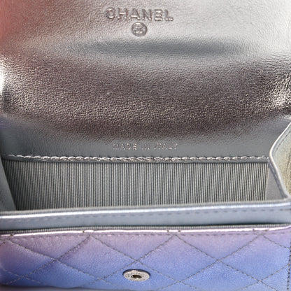 Chanel Gradient Metallic Calfskin Quilted Flap Card Holder Wallet Silver Blue Yellow Purple 8 of 10