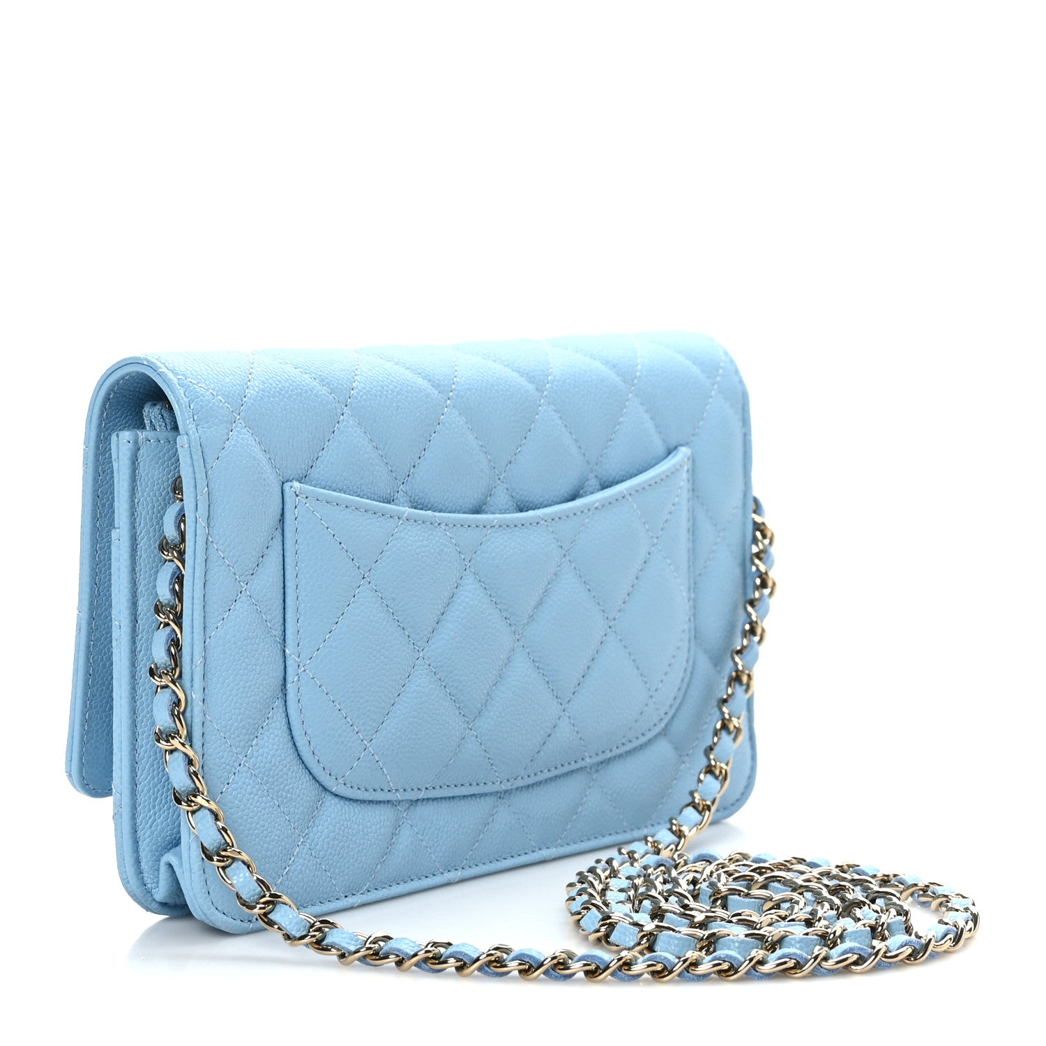 Chanel Caviar Quilted Wallet on Chain WOC Light Blue 3 of 10