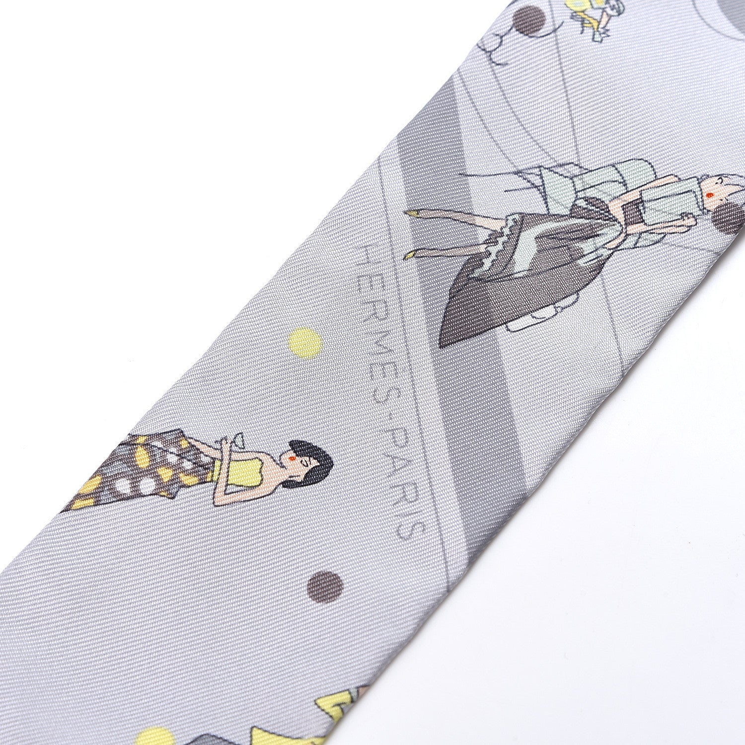 Hermes Silk Ex-Libris Les Parisie Twilly Gris Perle Jaune Soufre 2 of 4