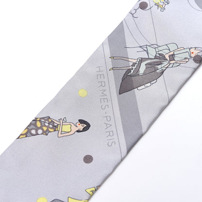 Hermes Silk Ex-Libris Les Parisie Twilly Gris Perle Jaune Soufre 2 of 4