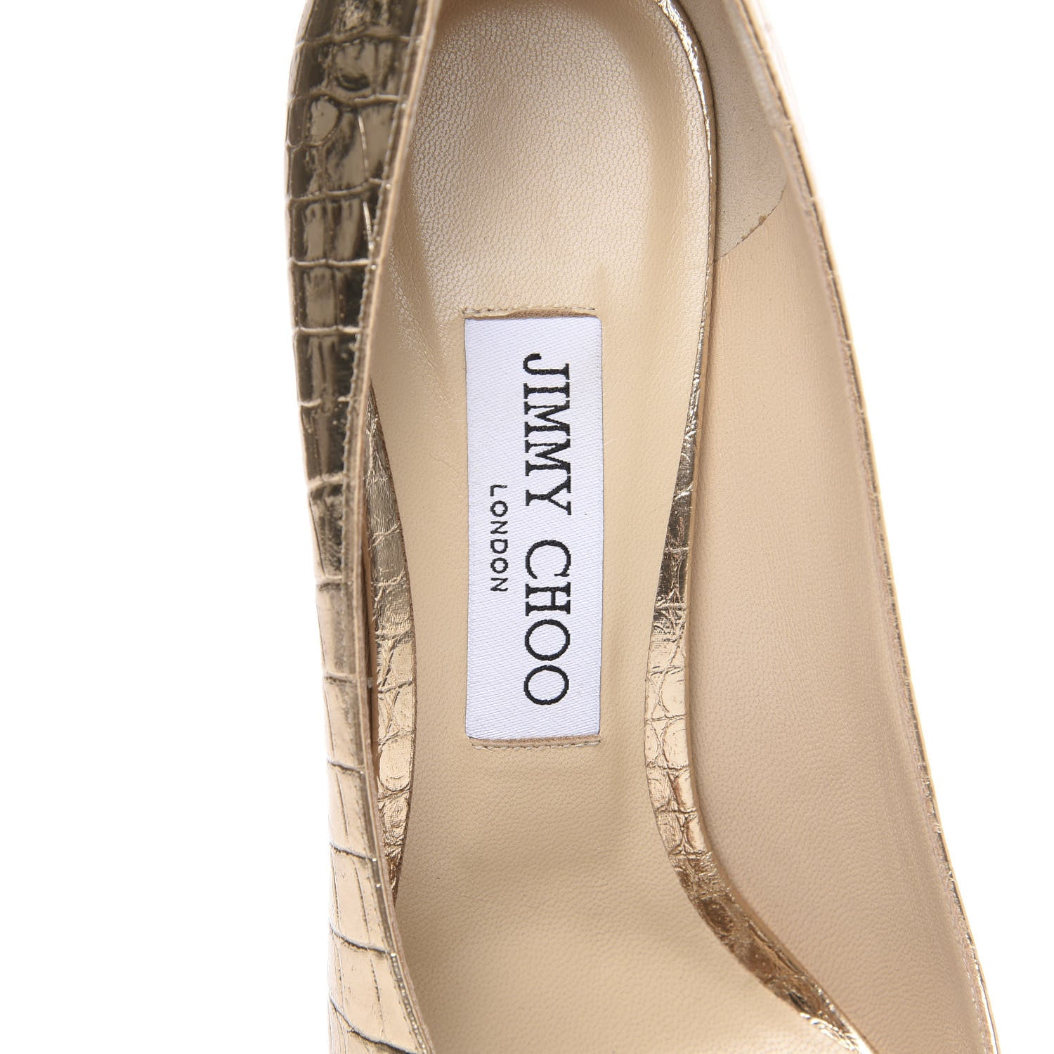 Jimmy Choo Metallic Calfskin Crocodile Embossed Love 100 Pumps 39 Gold 7 of 7