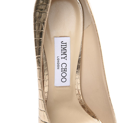 Jimmy Choo Metallic Calfskin Crocodile Embossed Love 100 Pumps 39 Gold 7 of 7