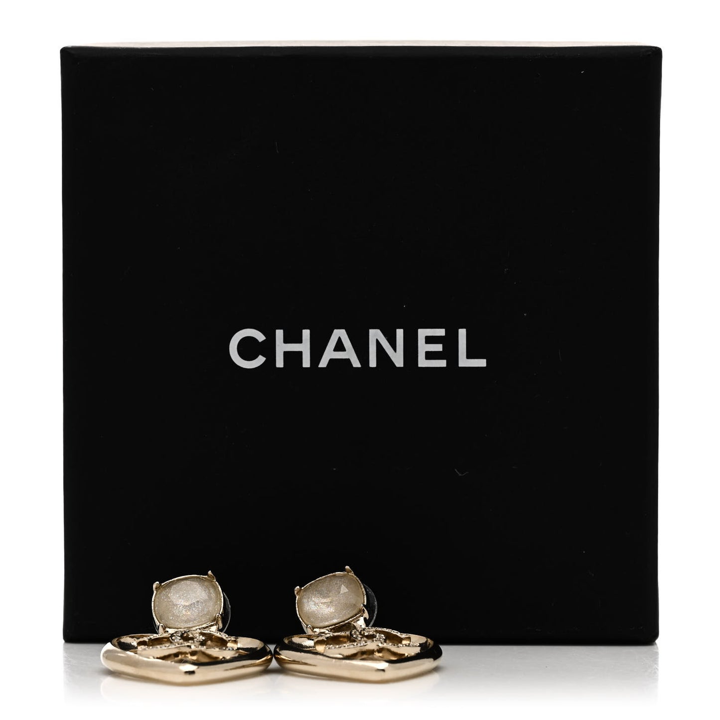 Metal Strass CC Heart Drop Earrings Gold