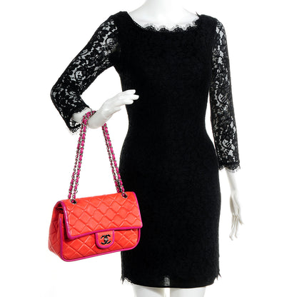 Chanel Lambskin Quilted Medium Double Flap Coral 2 of 9