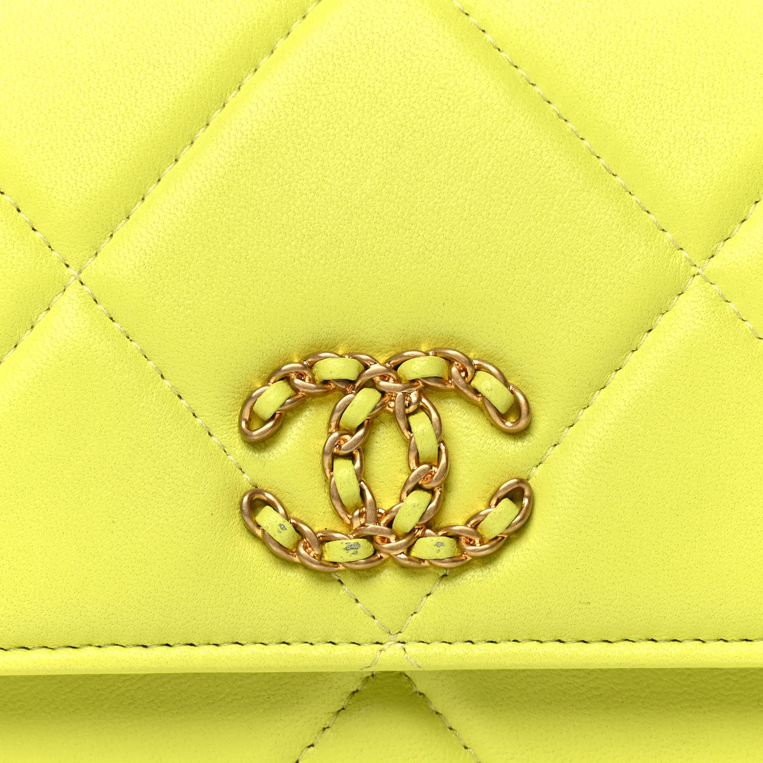 Chanel Shiny Lambskin Quilted Chanel 19 Wallet On Chain WOC Neon Yellow 5 of 5