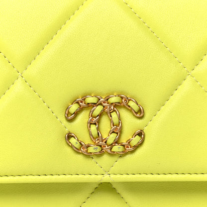 Chanel Shiny Lambskin Quilted Chanel 19 Wallet On Chain WOC Neon Yellow 5 of 5