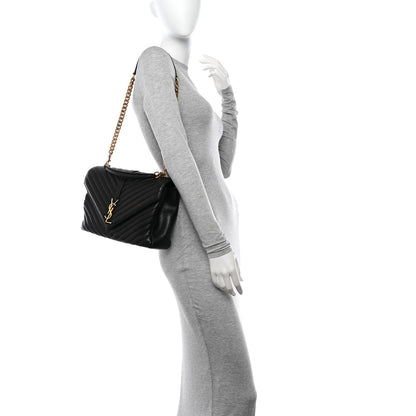 Saint Laurent Sheepskin Matelasse Chevron Monogram Large College Satchel Black Tulip 2 of 14