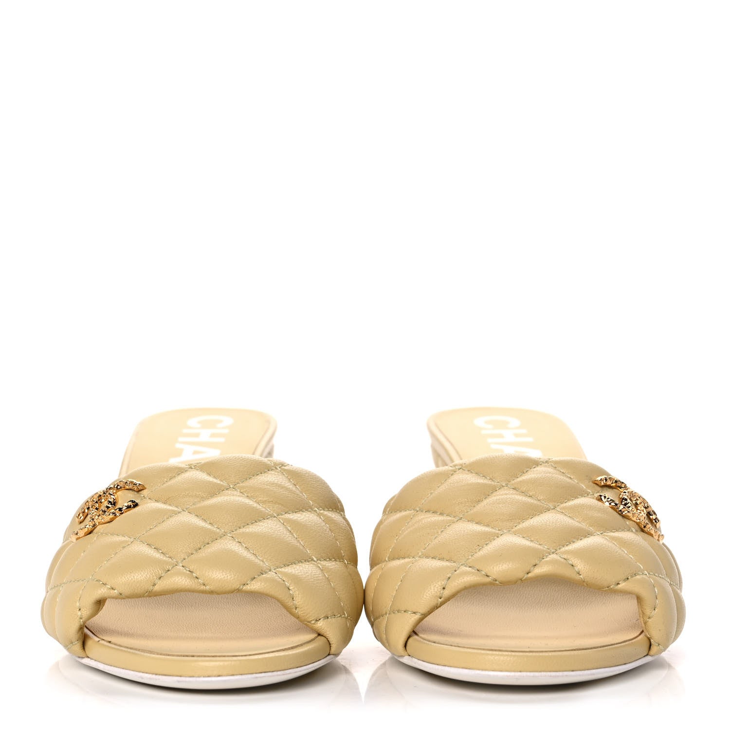 Chanel Lambskin Quilted Textured CC Mules 37 Yellow 2 of 10