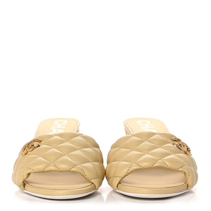 Chanel Lambskin Quilted Textured CC Mules 37 Yellow 2 of 10
