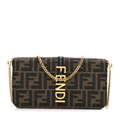 Fendi Fabric Jacquard Vitello Grace FF 1974 Fendigraphy Wallet On Chain Tobacco Moro Ebano 1 of 12
