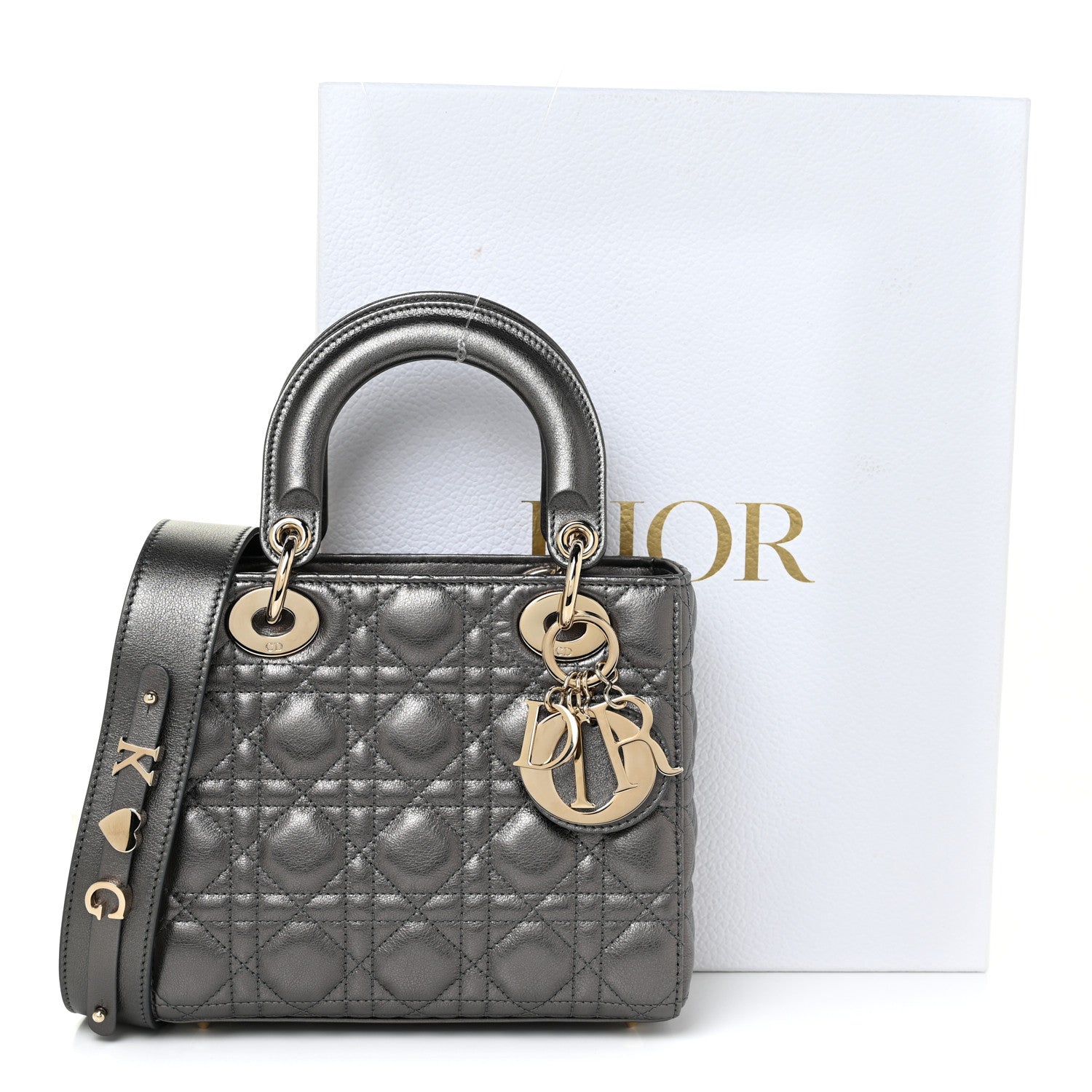 Christian Dior Metallic Grained Calfskin Cannage My ABCDior Lady Dior Gunmetal 10 of 10