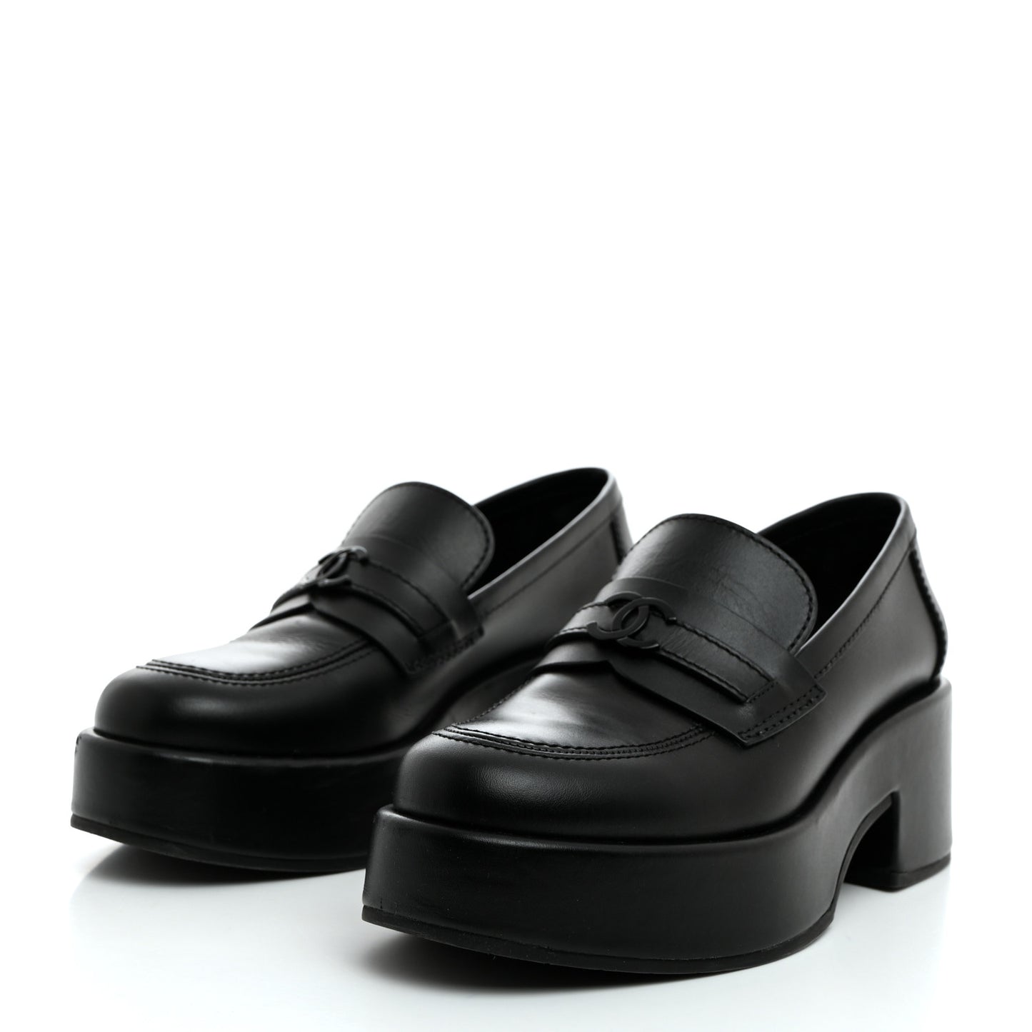 Calfskin CC Platform Loafers 36 Black