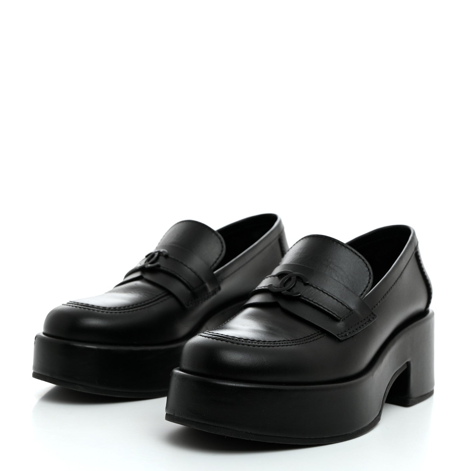 Chanel Calfskin CC Platform Loafers 36 Black 3 of 8