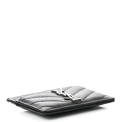 Saint Laurent Grain De Poudre Matelasse Chevron Monogram Credit Card Case Black 4 of 7