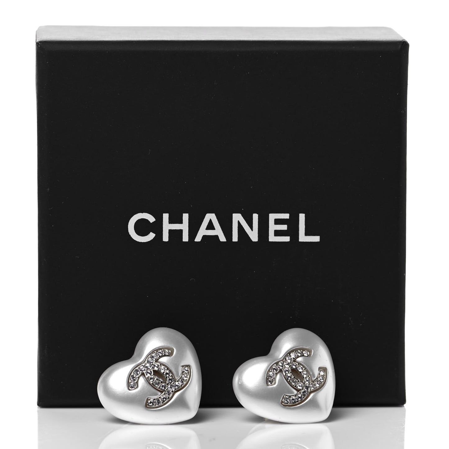 Pearl Crystal CC Heart Earrings Gold