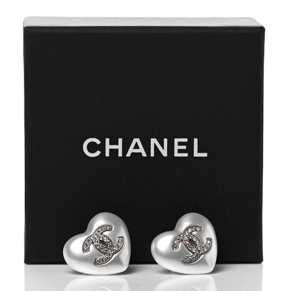 Chanel Pearl Crystal CC Heart Earrings Gold 5 of 5