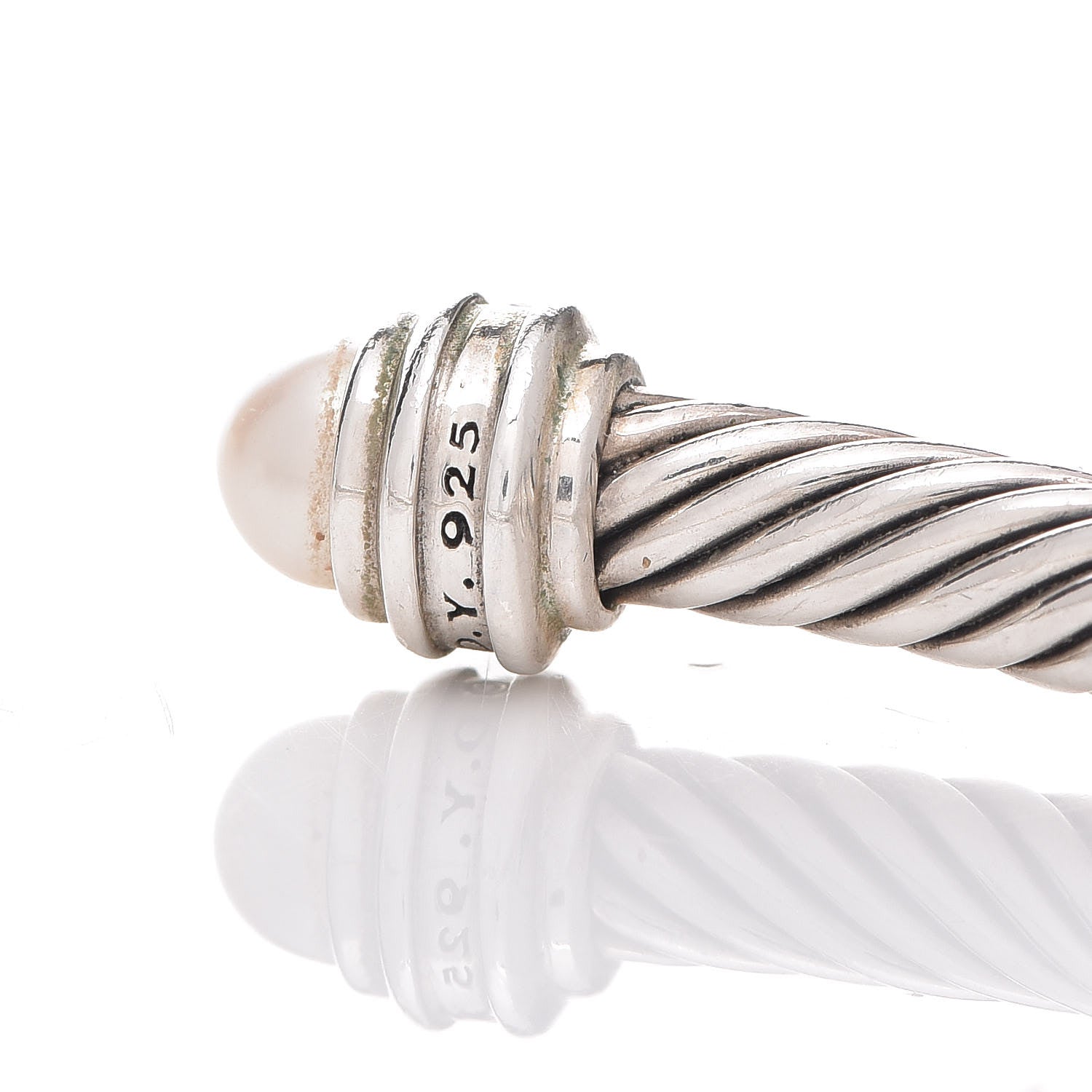 David Yurman Sterling Silver Diamond Pearl 5mm Cable Classics Princess Bracelet 4 of 5