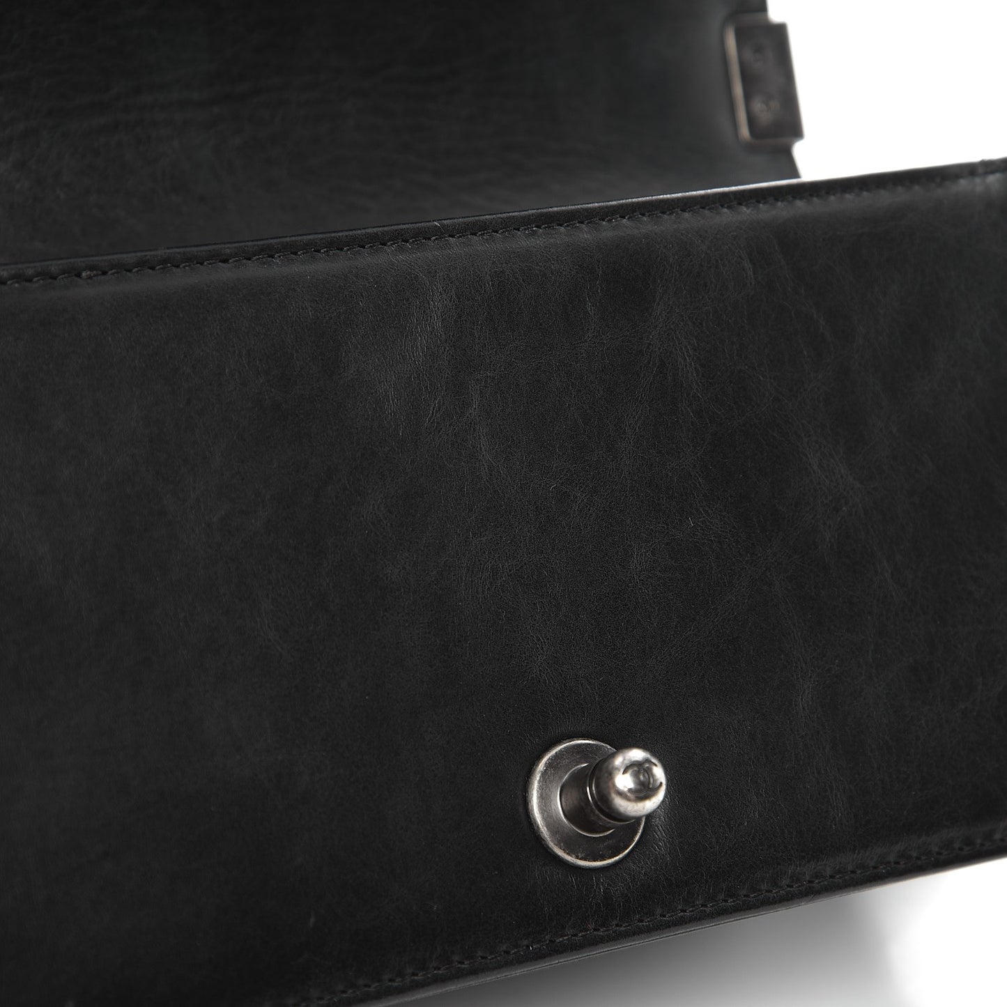 Calfskin Double Stitch Small Boy Flap Black