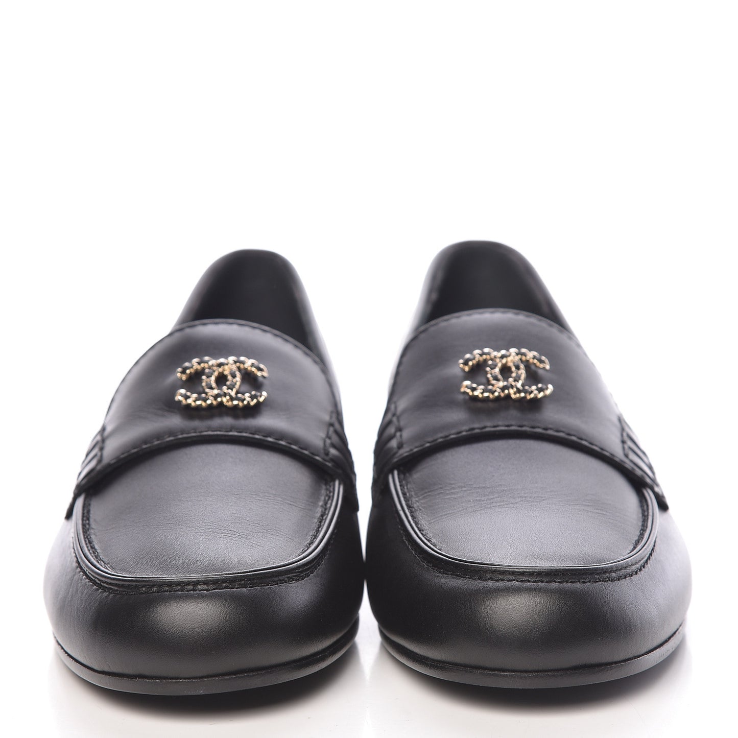Calfskin CC Chain Mocassin Loafers 36 Black