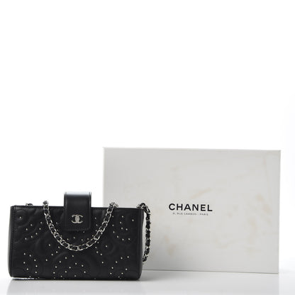 Chanel Lambskin Camellia Studded Clutch With Chain Black 11 of 11