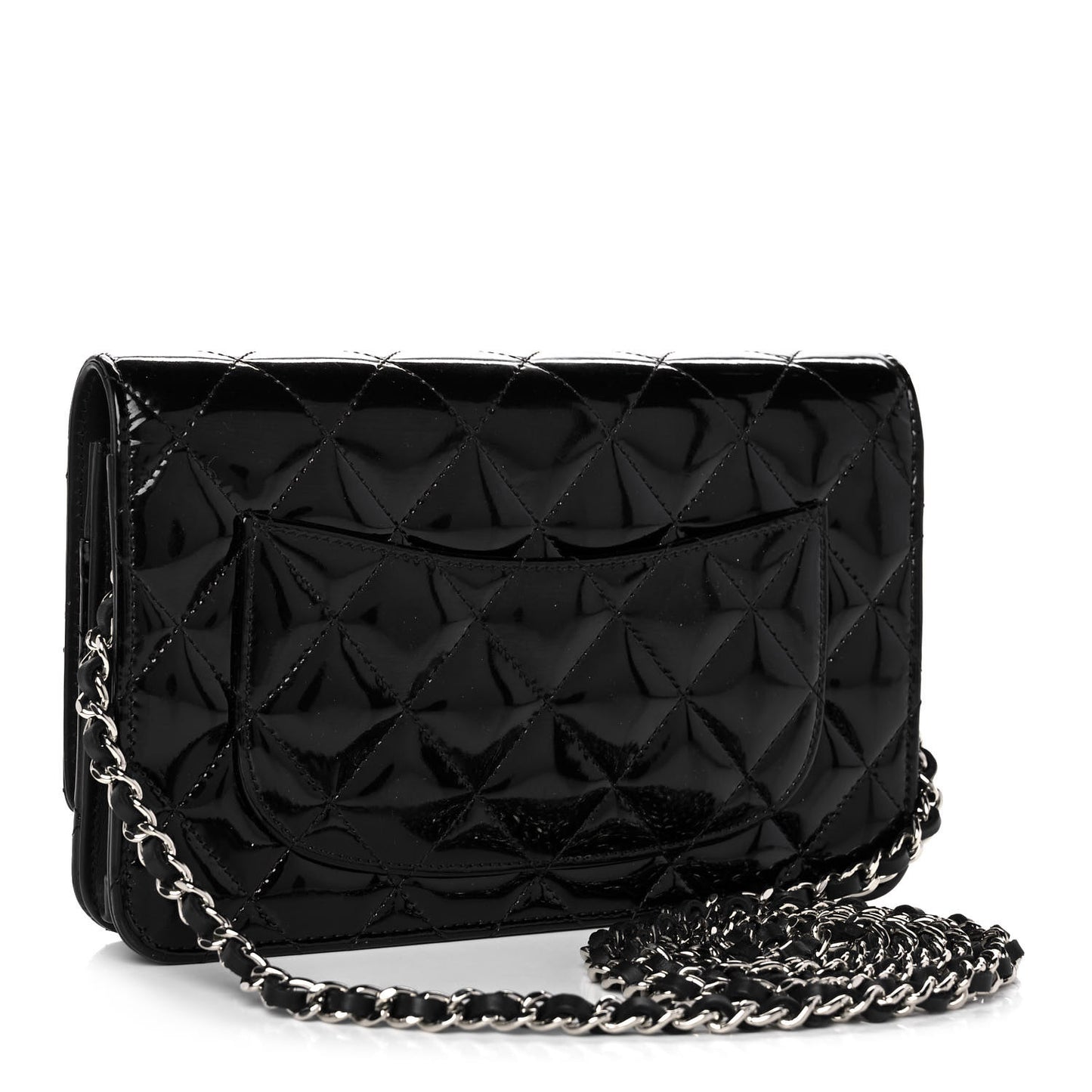 Patent Calfskin Quilted Reissue Wallet On Chain WOC Black