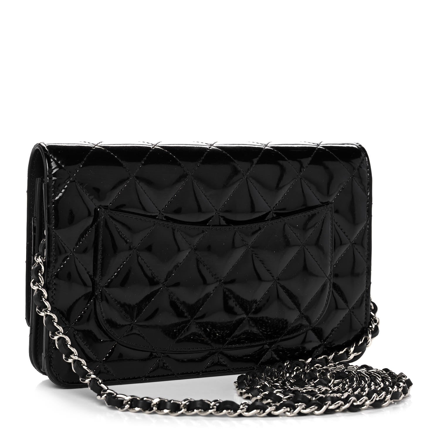 Chanel Patent Calfskin Quilted Reissue Wallet On Chain WOC Black 3 of 11