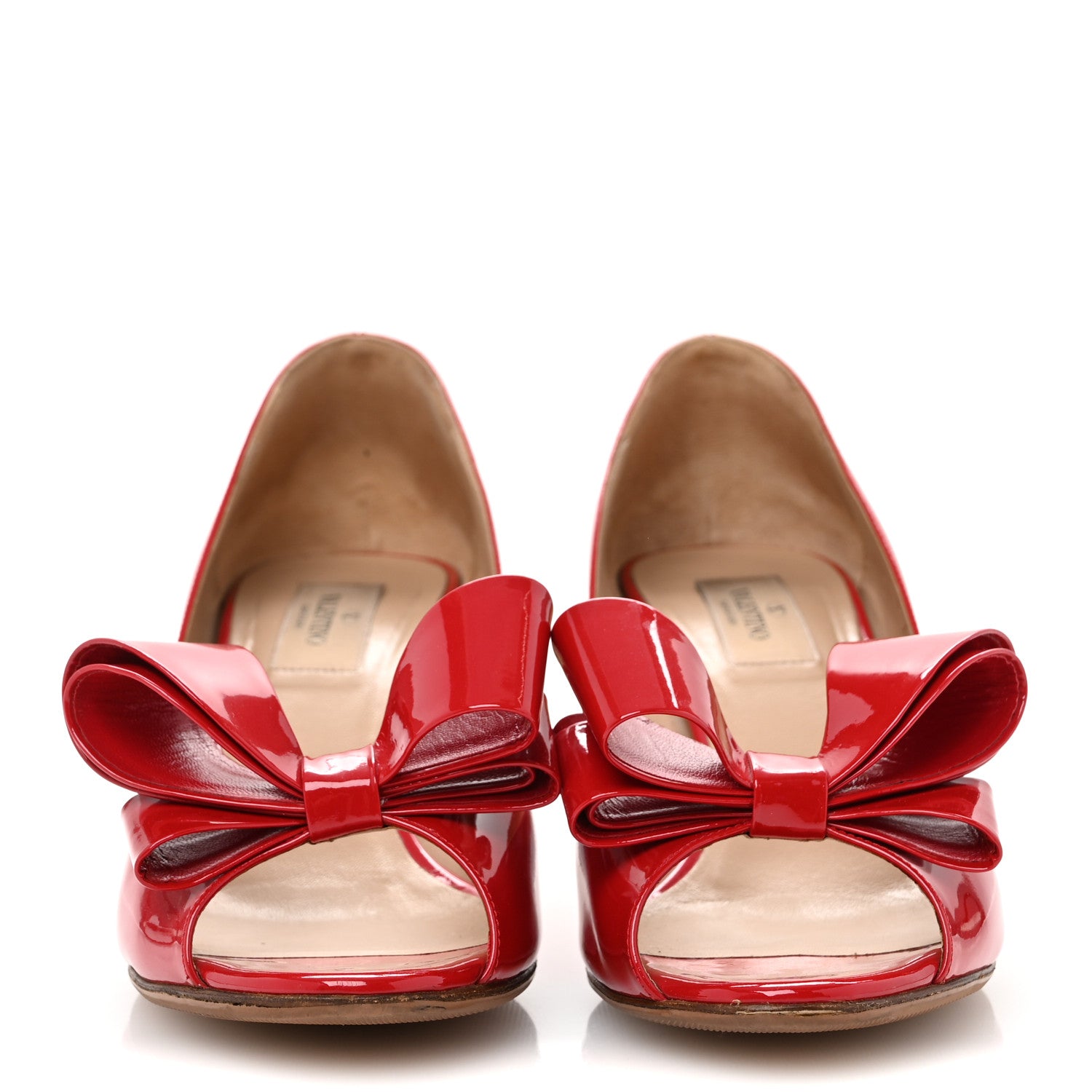Valentino Garavani Patent Couture Bow Peep Toe Low Heel Pumps 39 Rosso Valentino 3 of 10