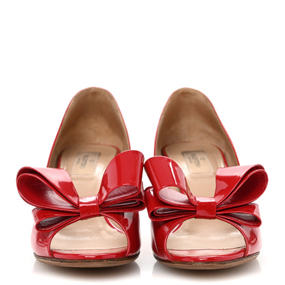 Valentino Garavani Patent Couture Bow Peep Toe Low Heel Pumps 39 Rosso Valentino 3 of 10