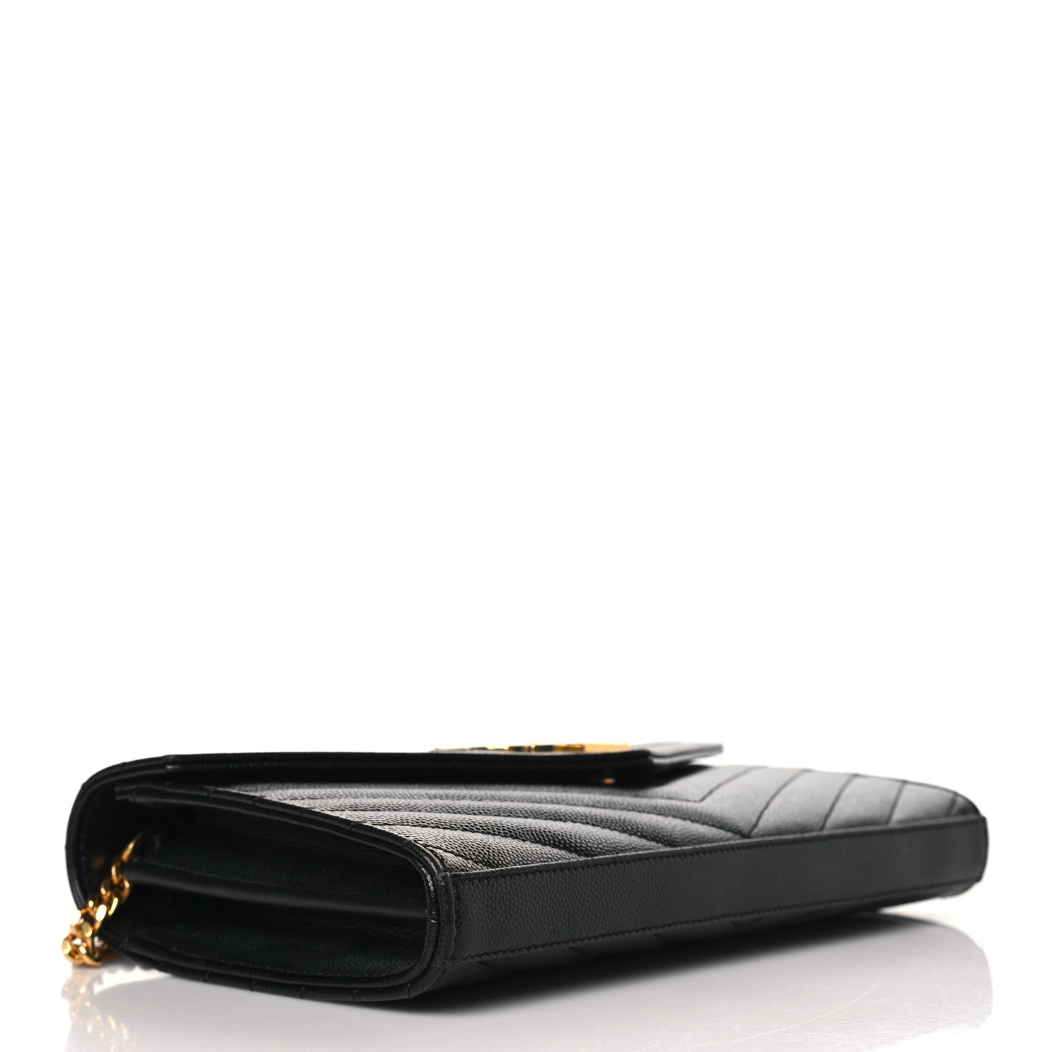 Saint Laurent Grain De Poudre Matelasse Chevron Monogram Chain Wallet Black 3 of 8