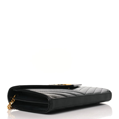 Saint Laurent Grain De Poudre Matelasse Chevron Monogram Chain Wallet Black 3 of 8