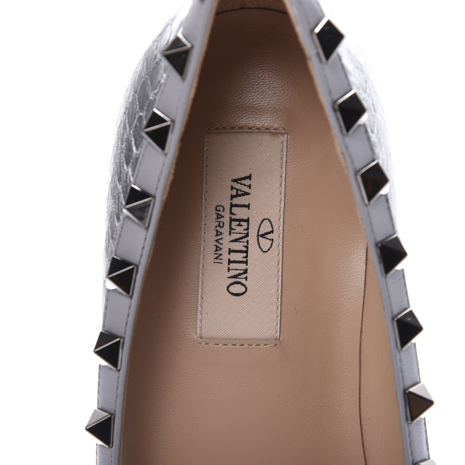 Valentino Garavani Metallic Elaphe Snakeskin Rockstud Ballerina Flats 37.5 Silver 6 of 8