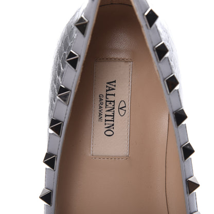Valentino Garavani Metallic Elaphe Snakeskin Rockstud Ballerina Flats 37.5 Silver 6 of 8