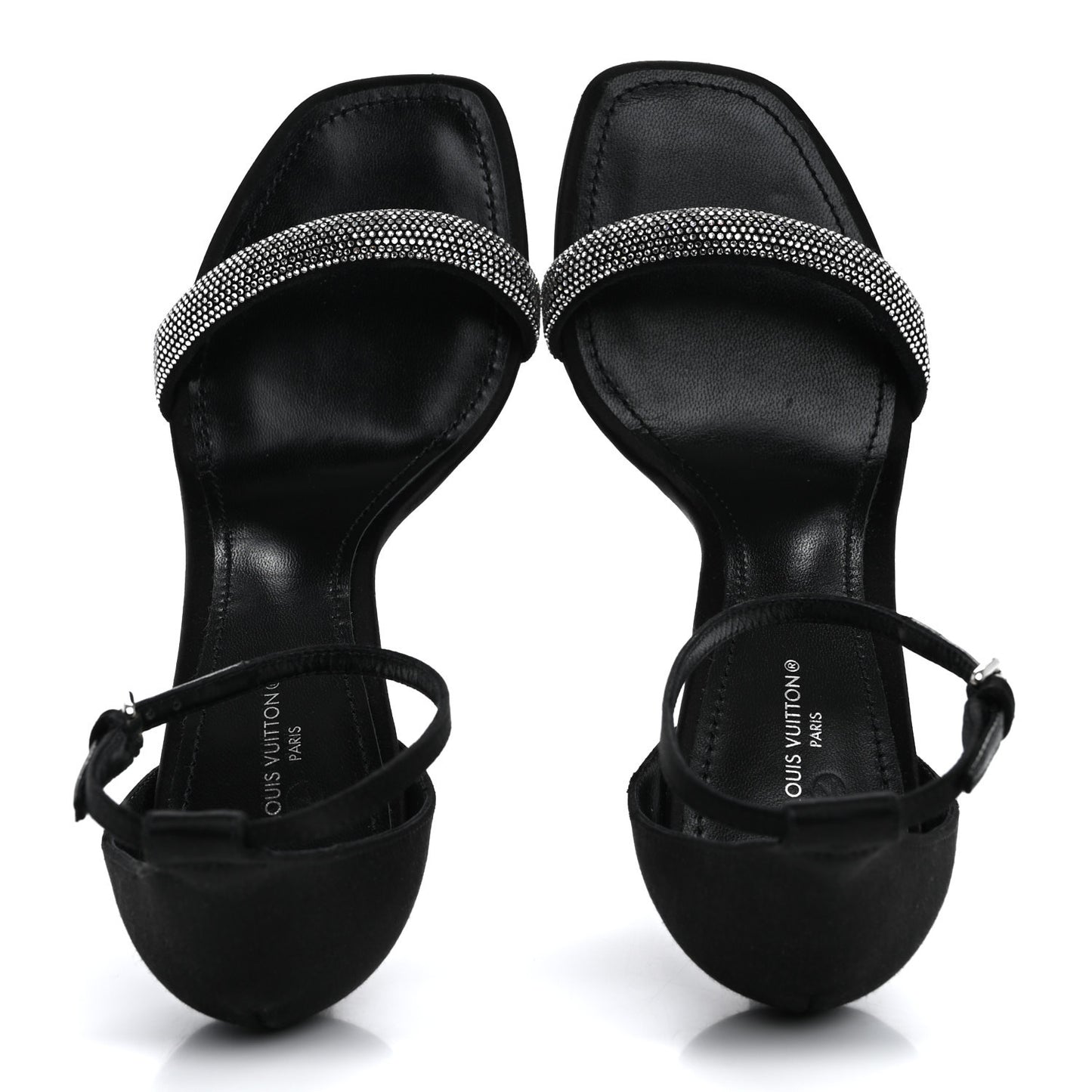 Satin Crystal Sandals 40 Black