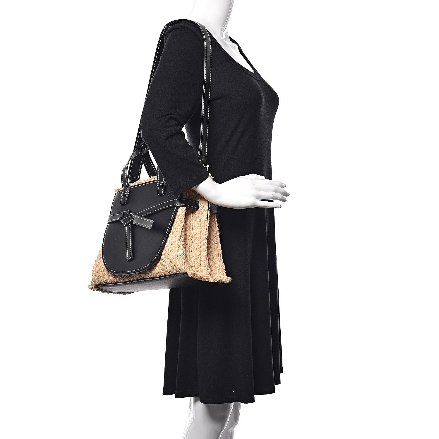 Loewe Calfskin Raffia Small Gate Tote Black 2 of 10